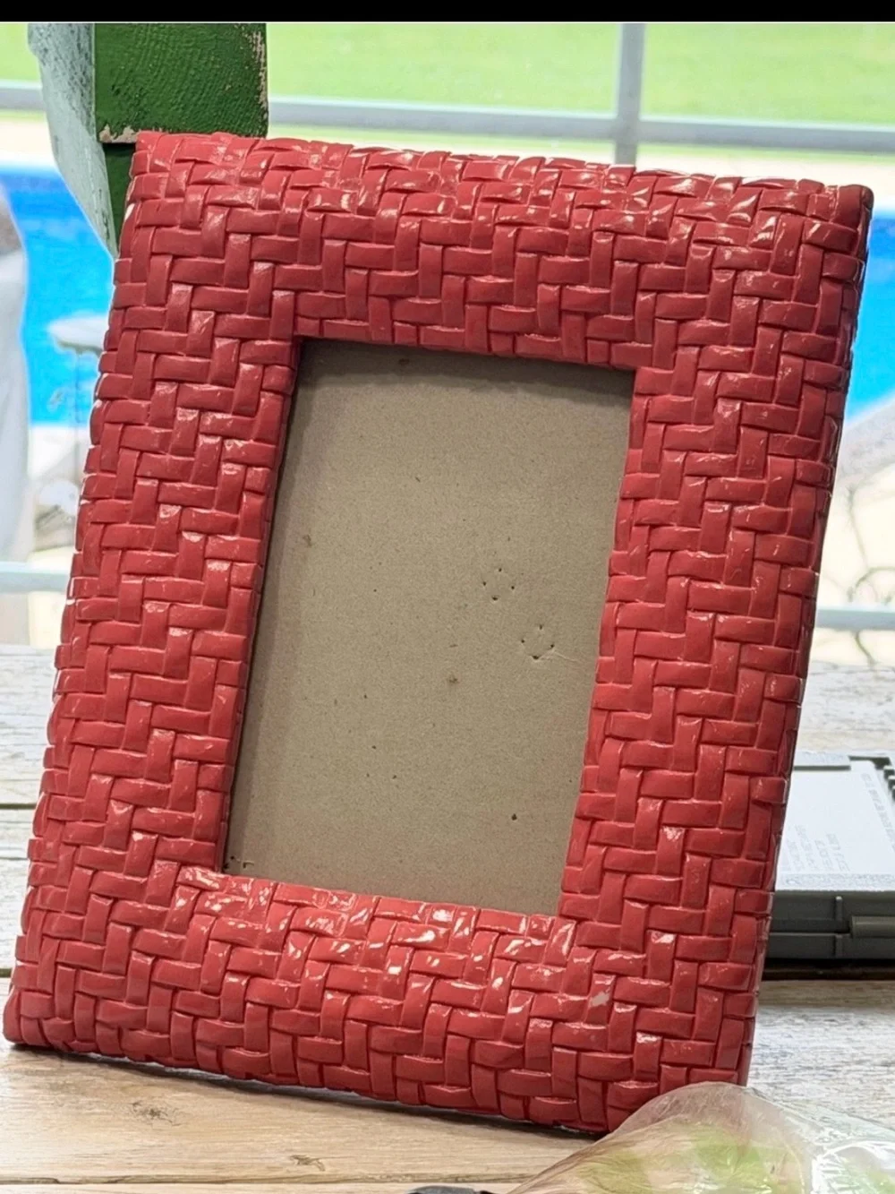 Kenar Home Ceramic BasketWeave Coral Photo Frame. 7.5x9.25 Woven | Cottagecore